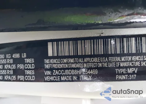 2017 Jeep Renegade Limited 4X4 from USA, damaged, VIN ZACCJBDB8HPE54469